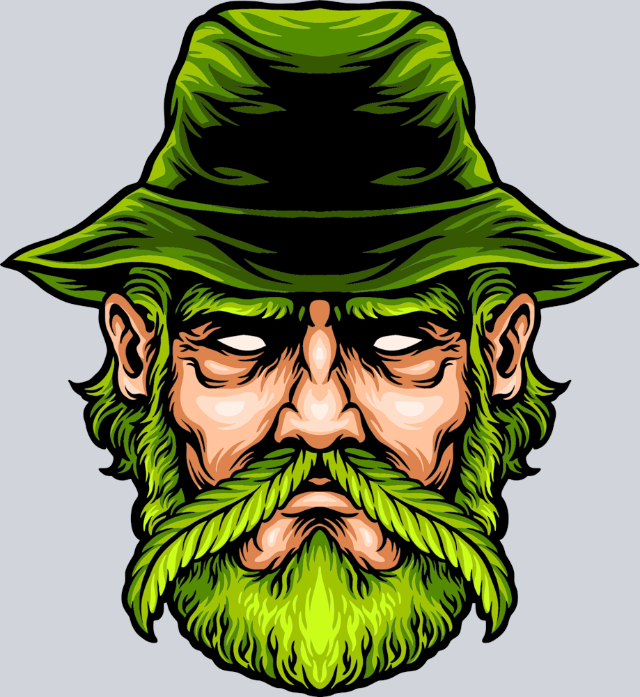Marijuana farmer with weed leaf mustache illustration