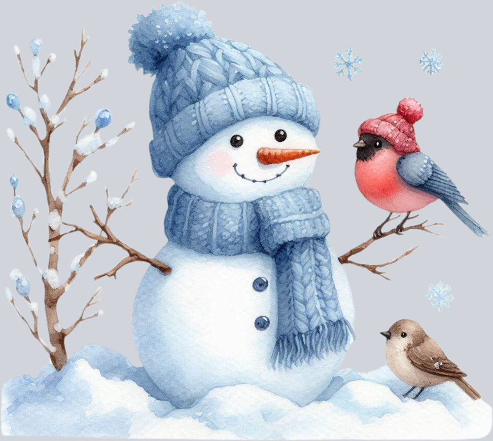 snowman_with_birds_winter_scene