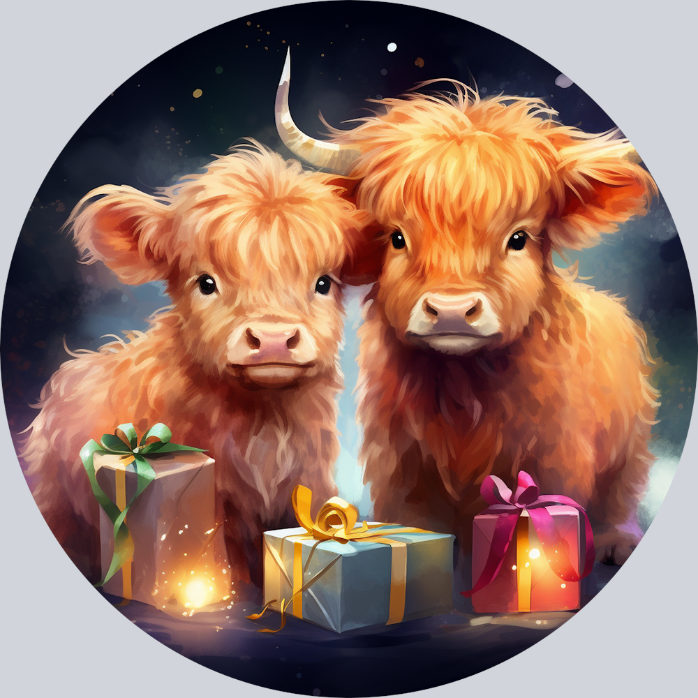 Highland Cows with Christmas Gifts (1)
