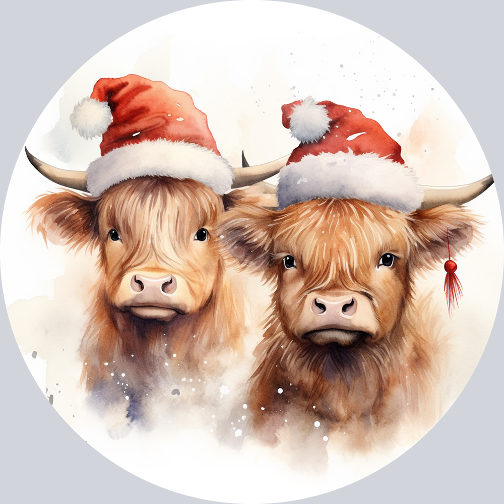 Highland Cows in Santa Hats (1)