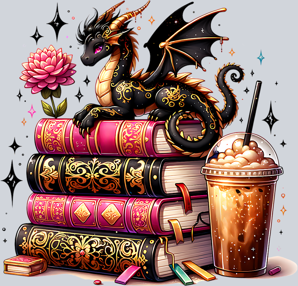 FANTASY BOOK DRAGON WITH COFFEE CLIPART 2