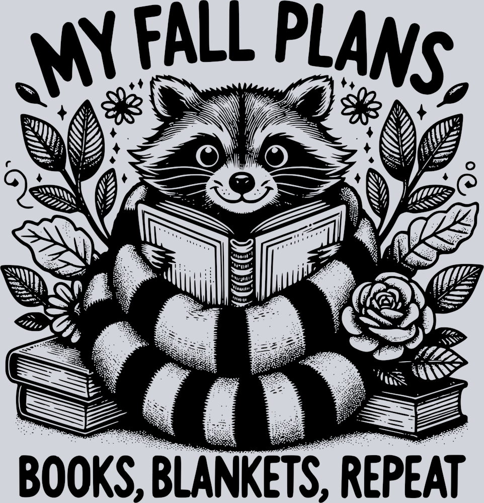 MY FALL PLANS BOOK BLANKET REPEAT RACOON BLACK DESIGN
