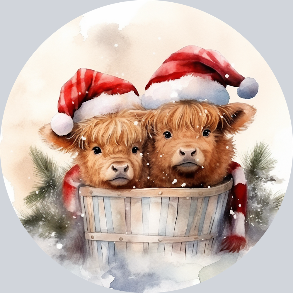 Highland Cows in Christmas Hats (2)