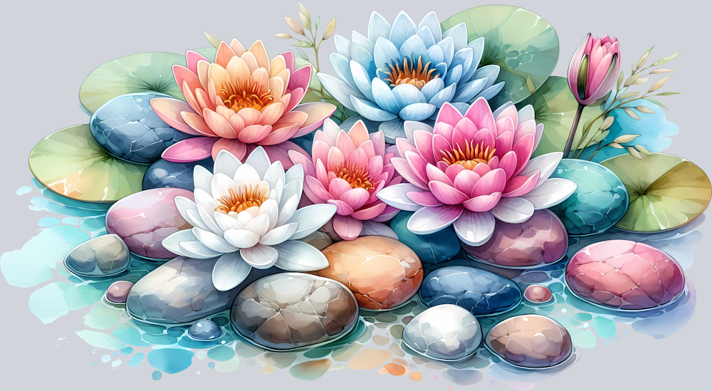 lotus-flowers-and-stones-illustration