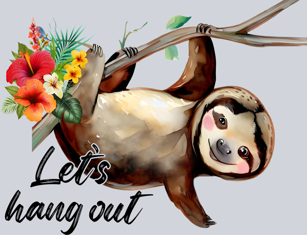 sloth-with-flowers-hanging-branch