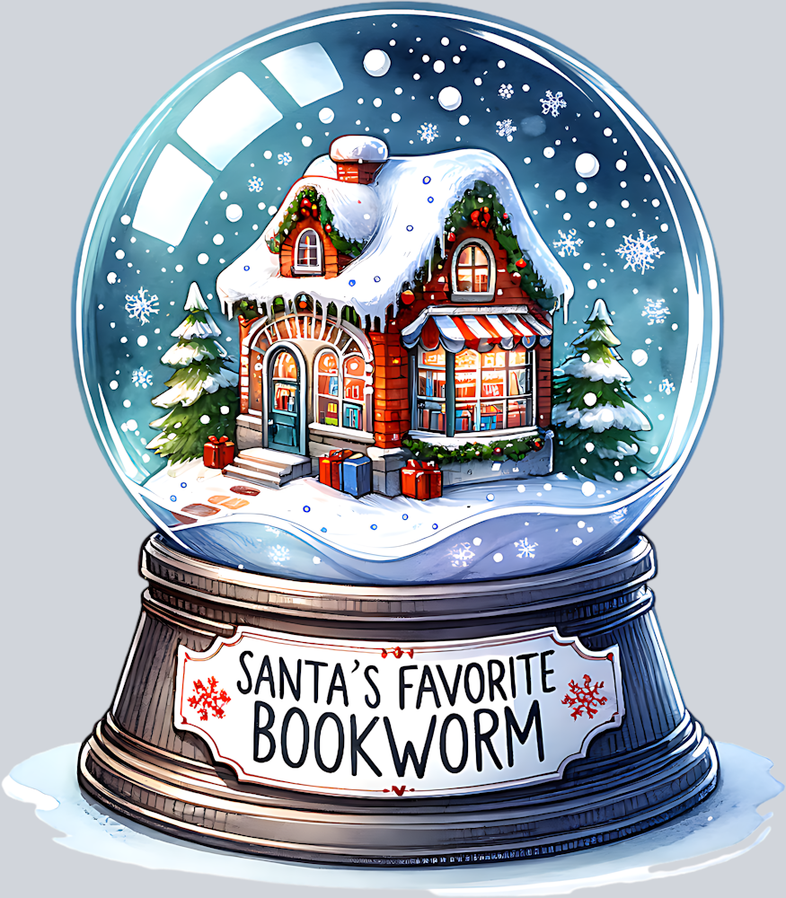 SANTAS FAVORITE BOOKWORM COTTAGE SNOW GLOBE PNG 3.33.23 PM