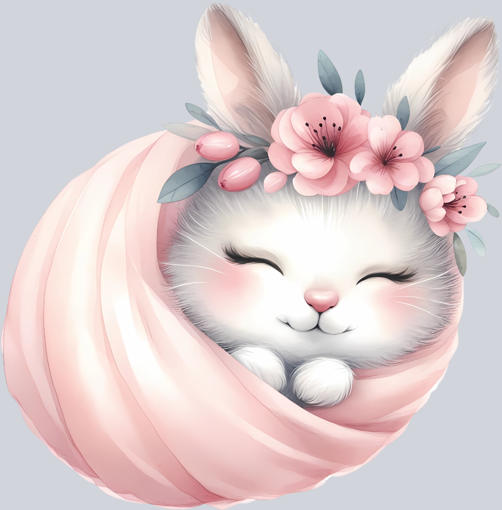 Cute Bunny with floral crown in a blanket