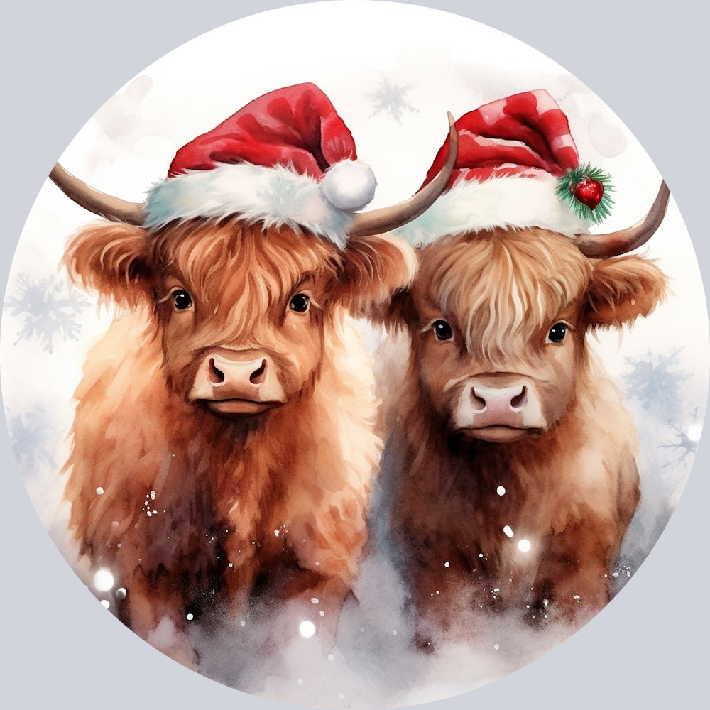 Highland Cows in Santa Hats