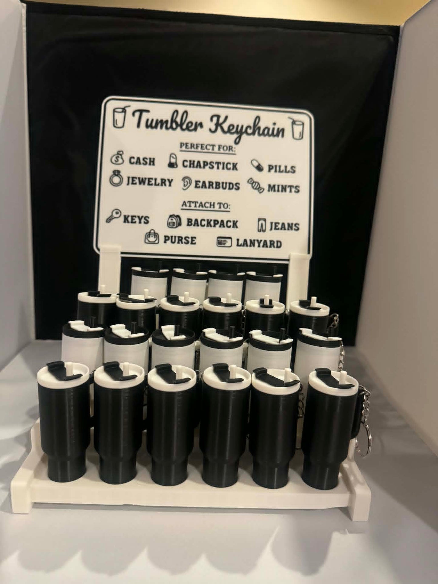 Mini Tumbler Keychain Display Kit – Stand + 24 Storage Tumblers | Retail Counter Display Set