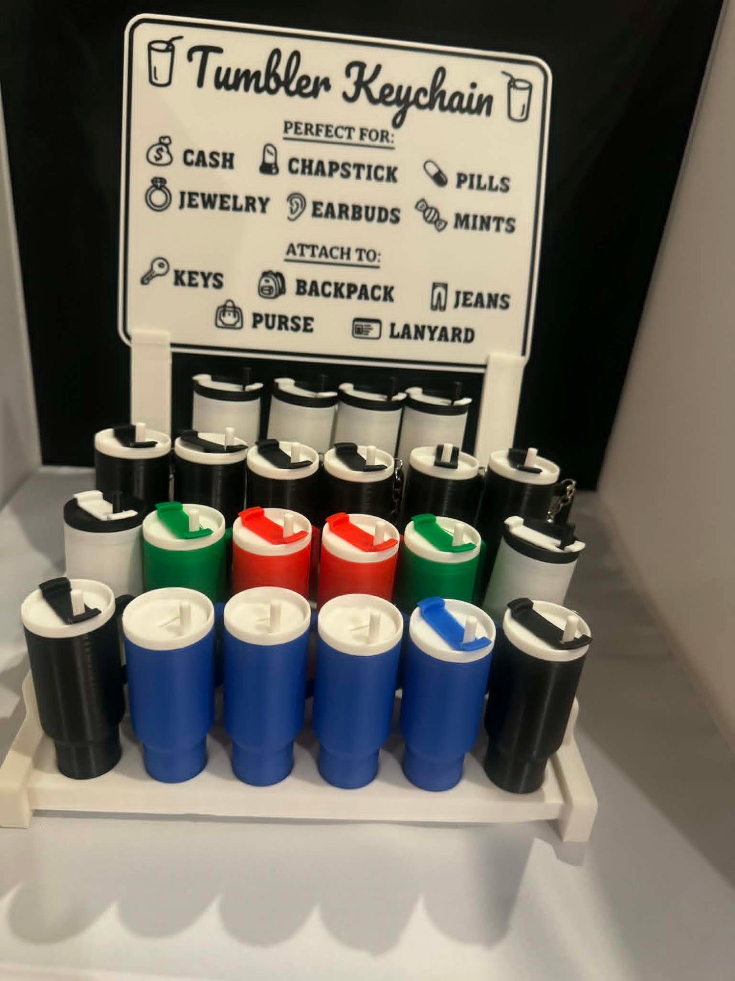 Mini Tumbler Keychain Display Kit – Stand + 24 Storage Tumblers | Retail Counter Display Set