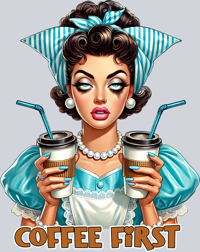 Grumpy Housewife-Coffee First-Pin Up