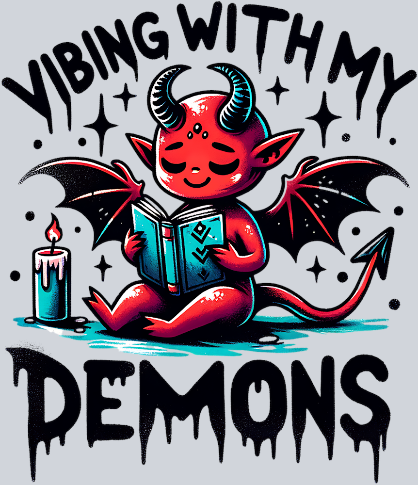 VIBING WITH MY DEMONS READING A BOOK PNG