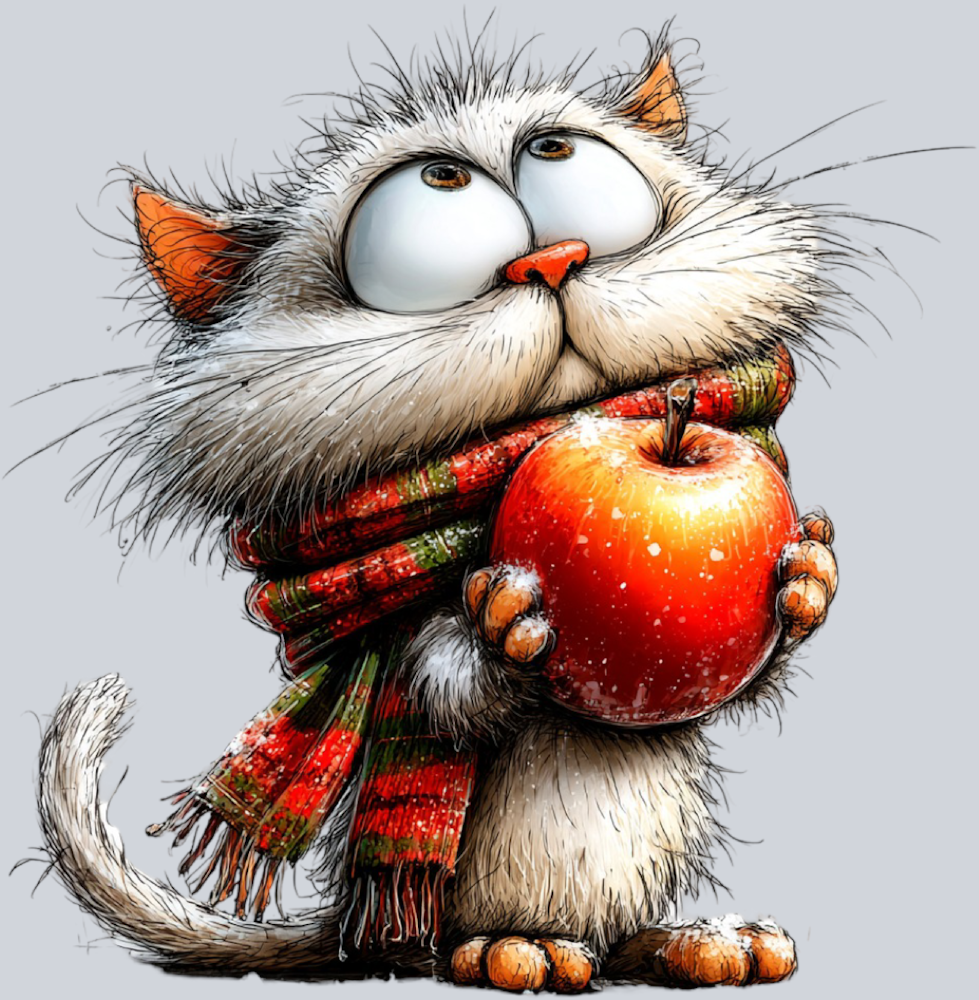 cute_cat_with_apple_and_scarf