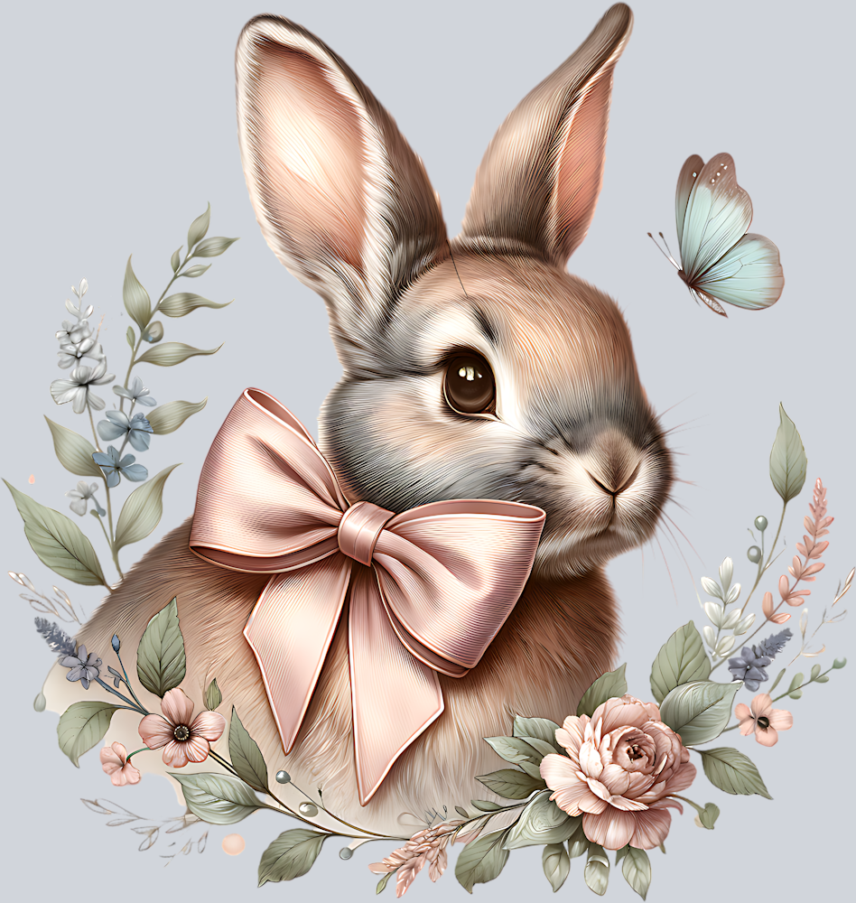 BUNNY IN PINK BOW WITH FLORALS PNG