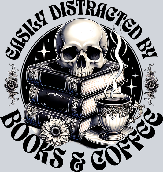 EASILY DISTRACTED BY BOOKS AND COFFEE PNG