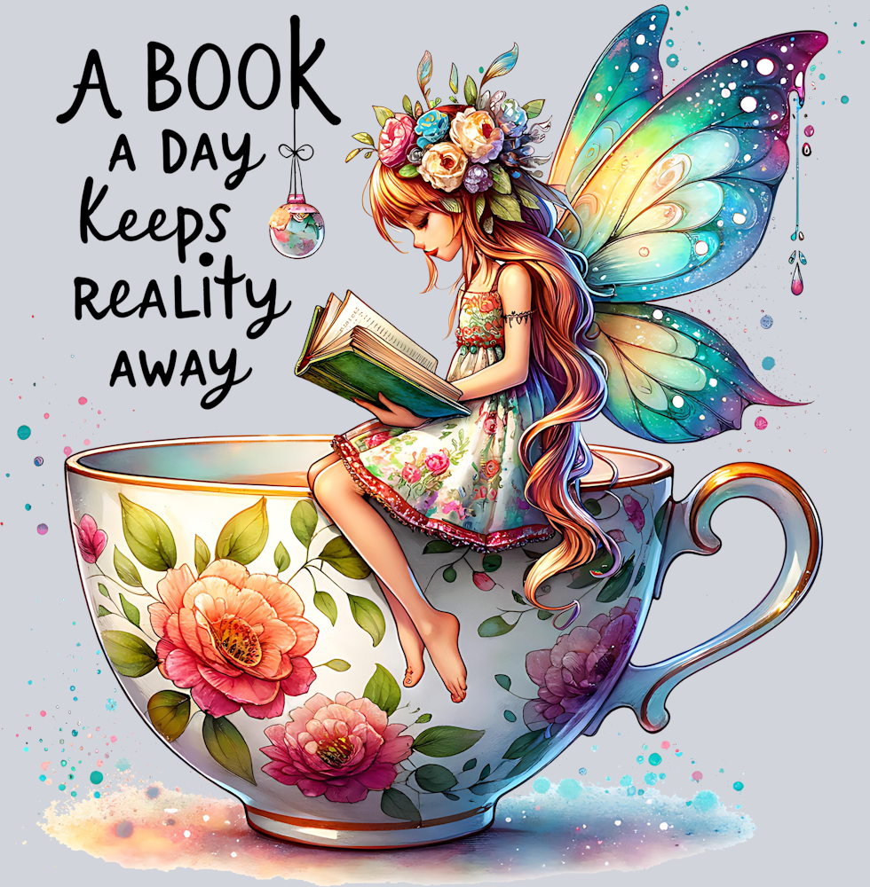A BOOK A DAY KEEPS REALITY AWAY FAIRY WATERCOLOR