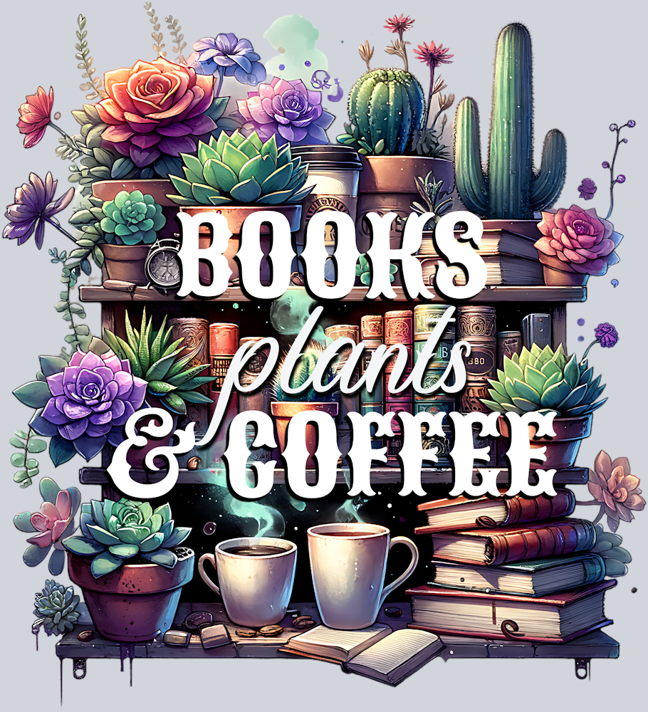 BOOKS PLANTS AND COFFEE PNG