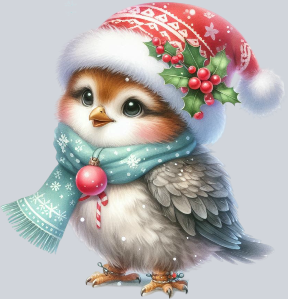 cute_christmas_bird_with_hat_and_scarf