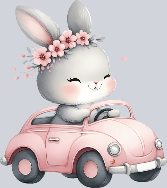 Cute Bunny in pink car