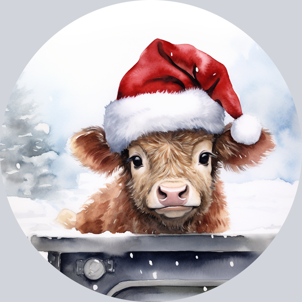 Highland Cow in Santa Hat
