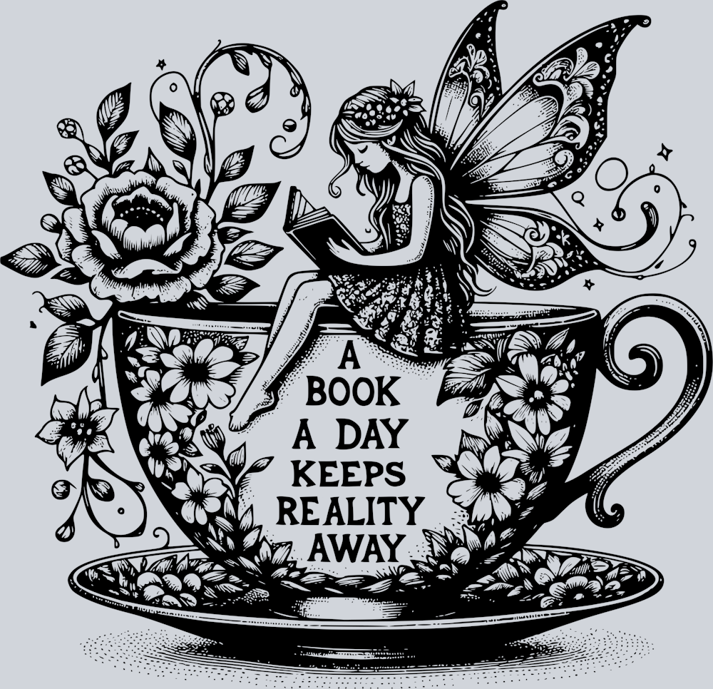 A BOOK A DAY KEEPS REALITY AWAY FAIRY BLACK DESIGN