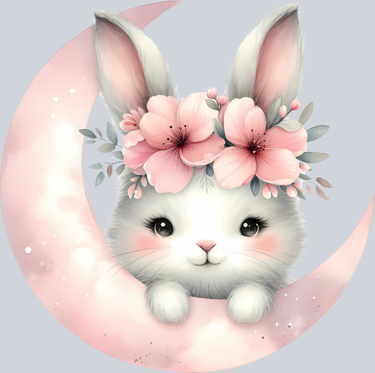 Cute bunny on moon with floral