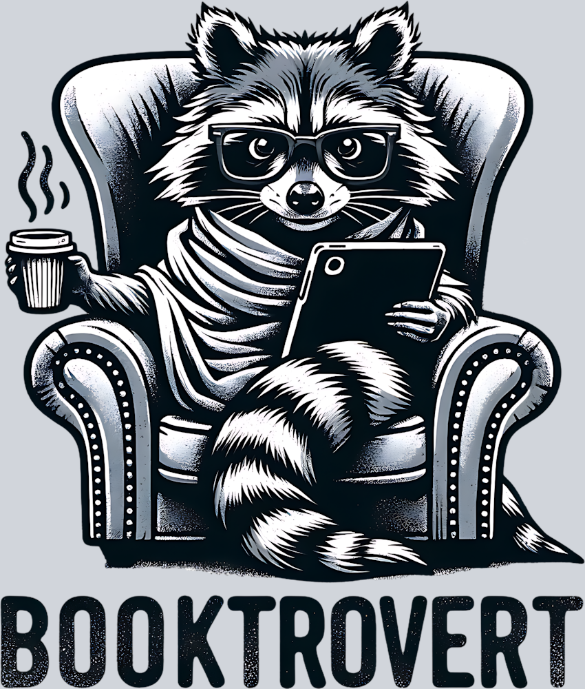 BOOKTROVERT RACCOON BLACK AND WHITE PNG