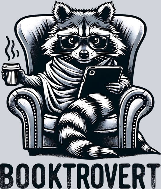 BOOKTROVERT RACCOON BLACK AND WHITE PNG