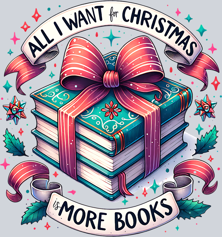 ALL I WANT FOR CHRISTMAS IS MORE BOOKS PNG