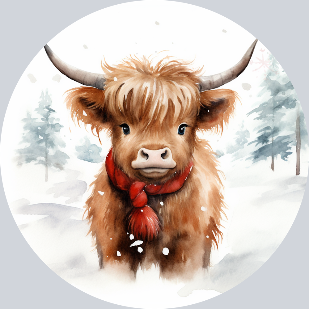 Highland Cow with Red Scarf