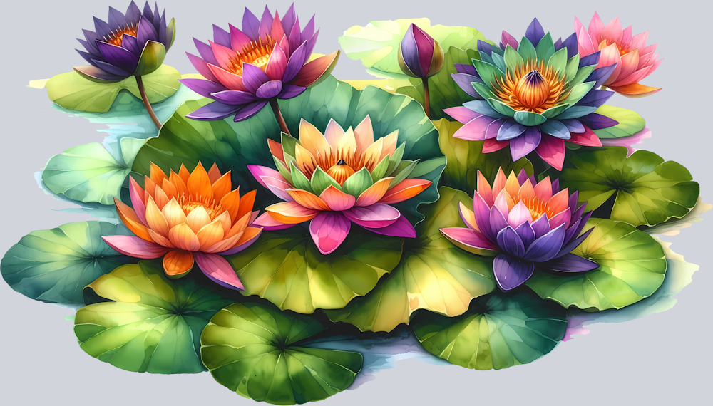 colorful-water-lilies-and-leaves