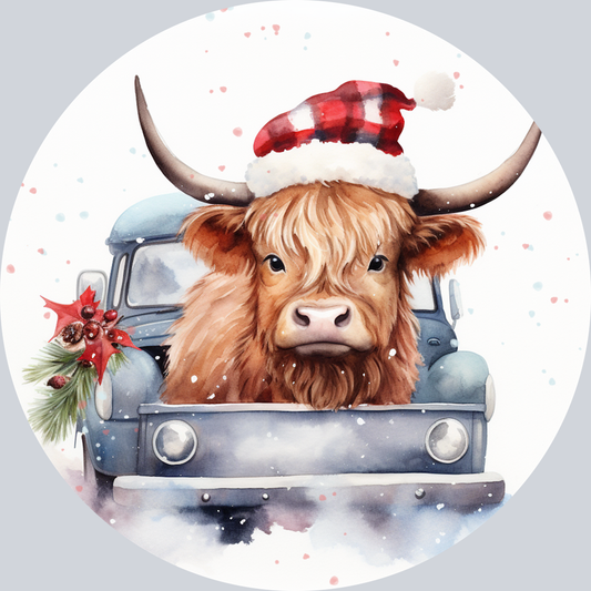 Highland Cow Christmas Truck Ornament