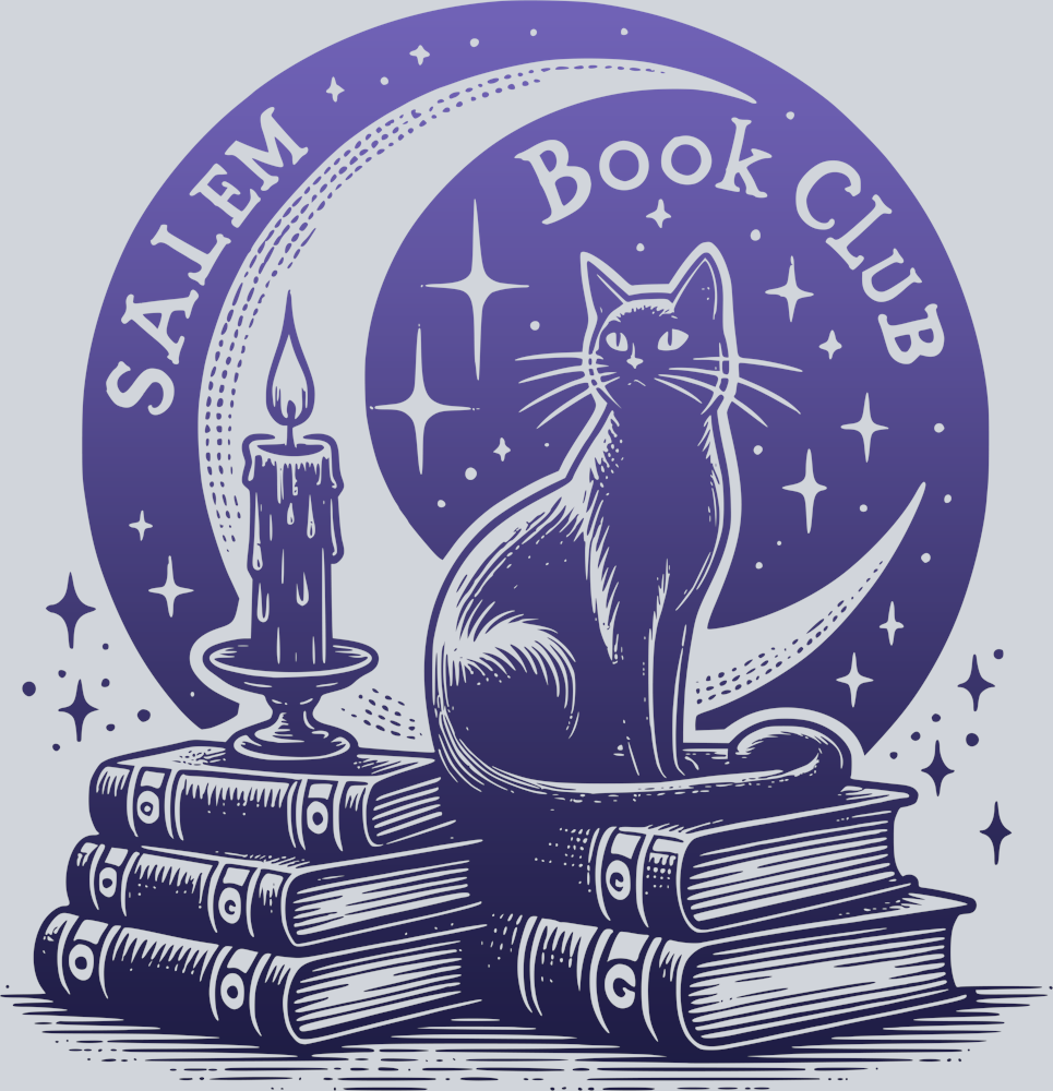 SALEM BOOK CLUB PURPLE TO NAVY DESIGN WITH CAT