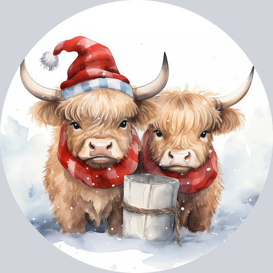 Highland Cows in Christmas Hats (1)
