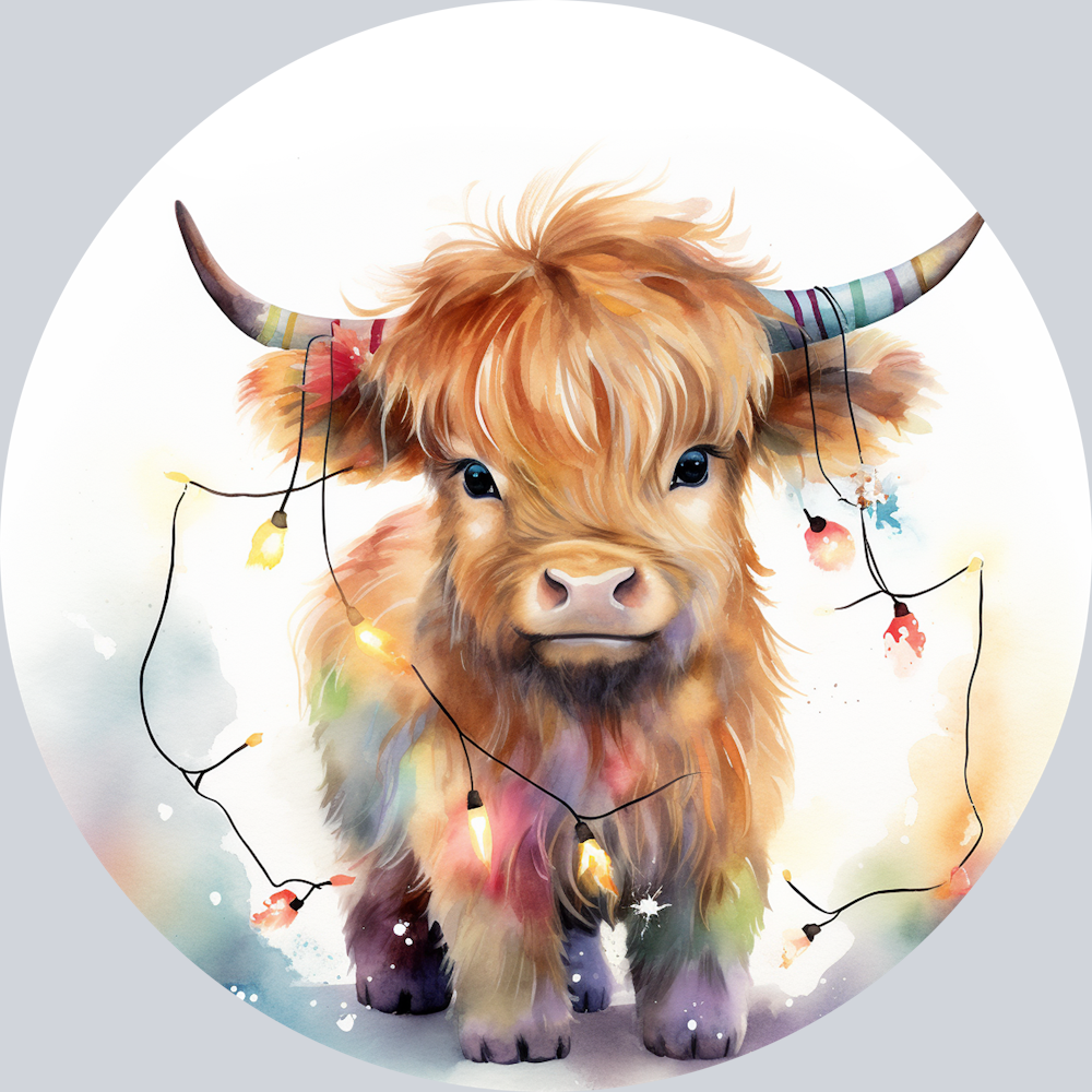 Highland Cow with Christmas Lights