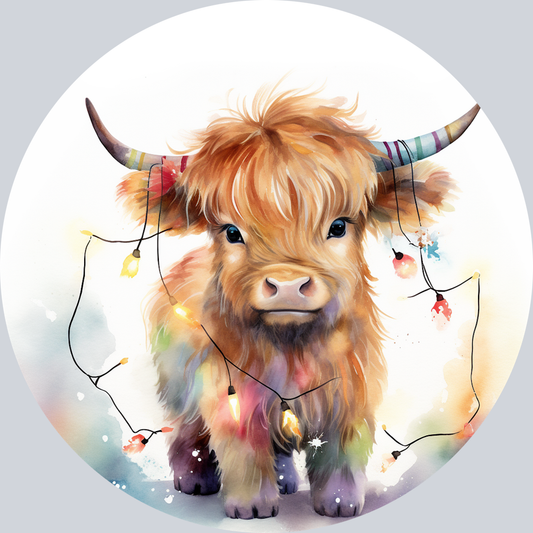 Highland Cow with Christmas Lights