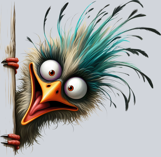 funny watercolor quirky peeking bird