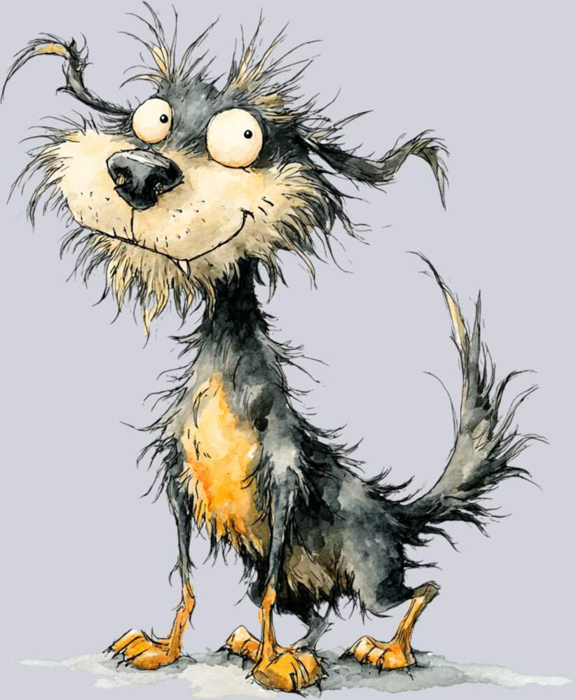 cartoonish scruffy dog illustration