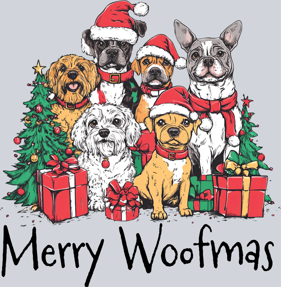 Christmas Dogs with Gifts and Tree