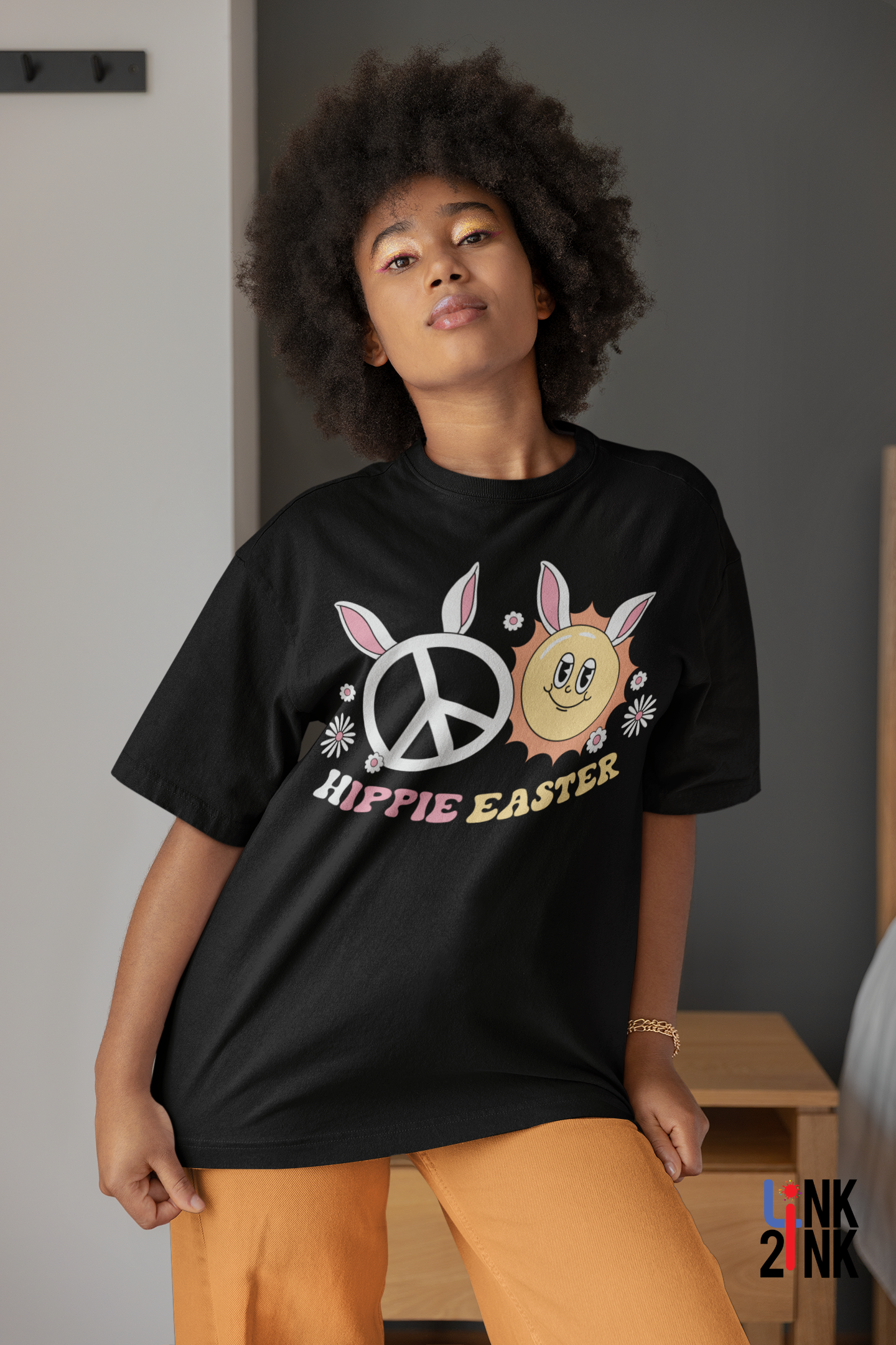 Hippie Easter Peace Sign and Sun Bunny