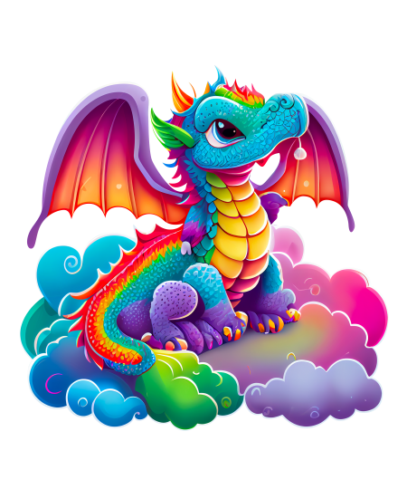 Cute Rainbow Dragon with open wings
